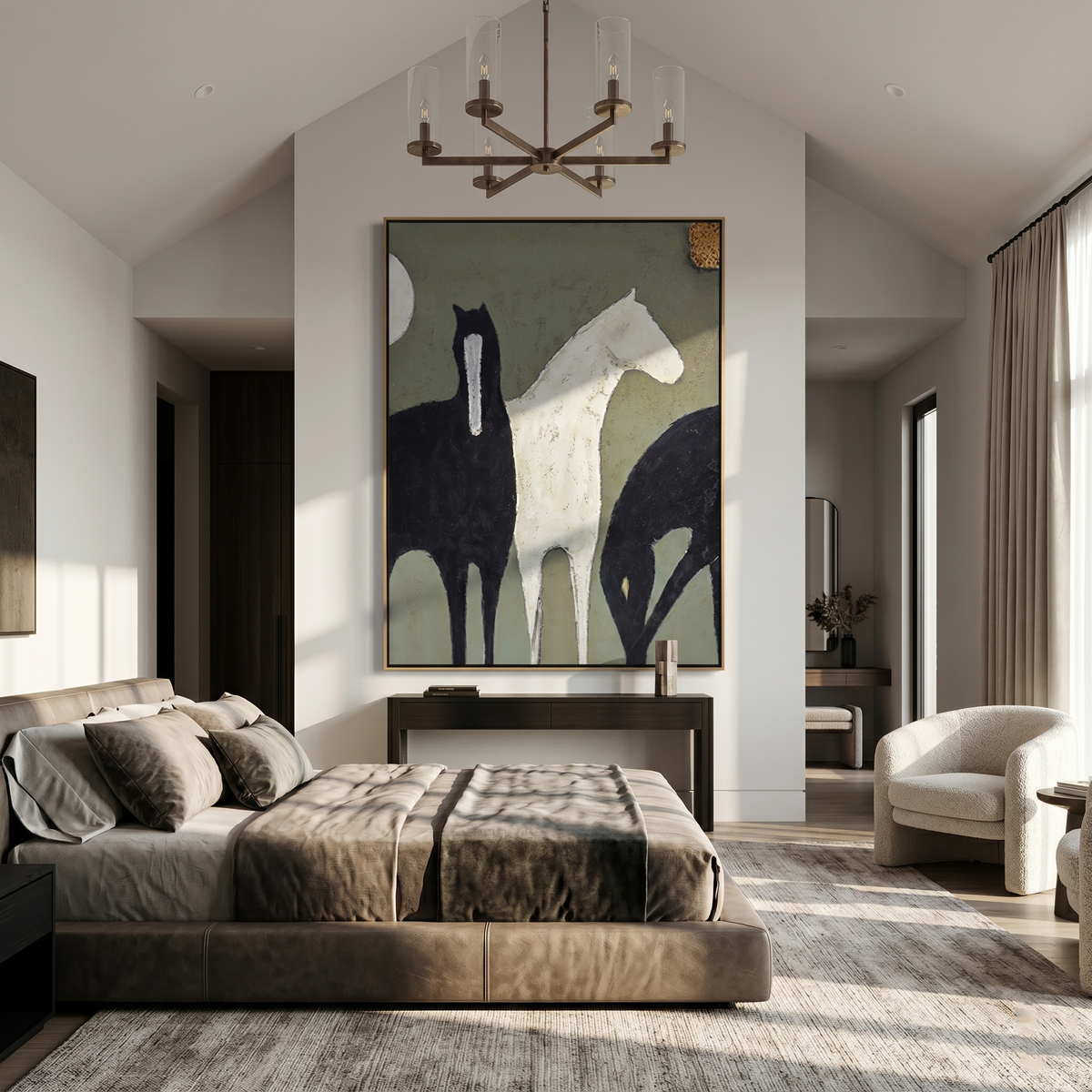 Three Horses Cross Sage - Vintage Americana wall art image 1