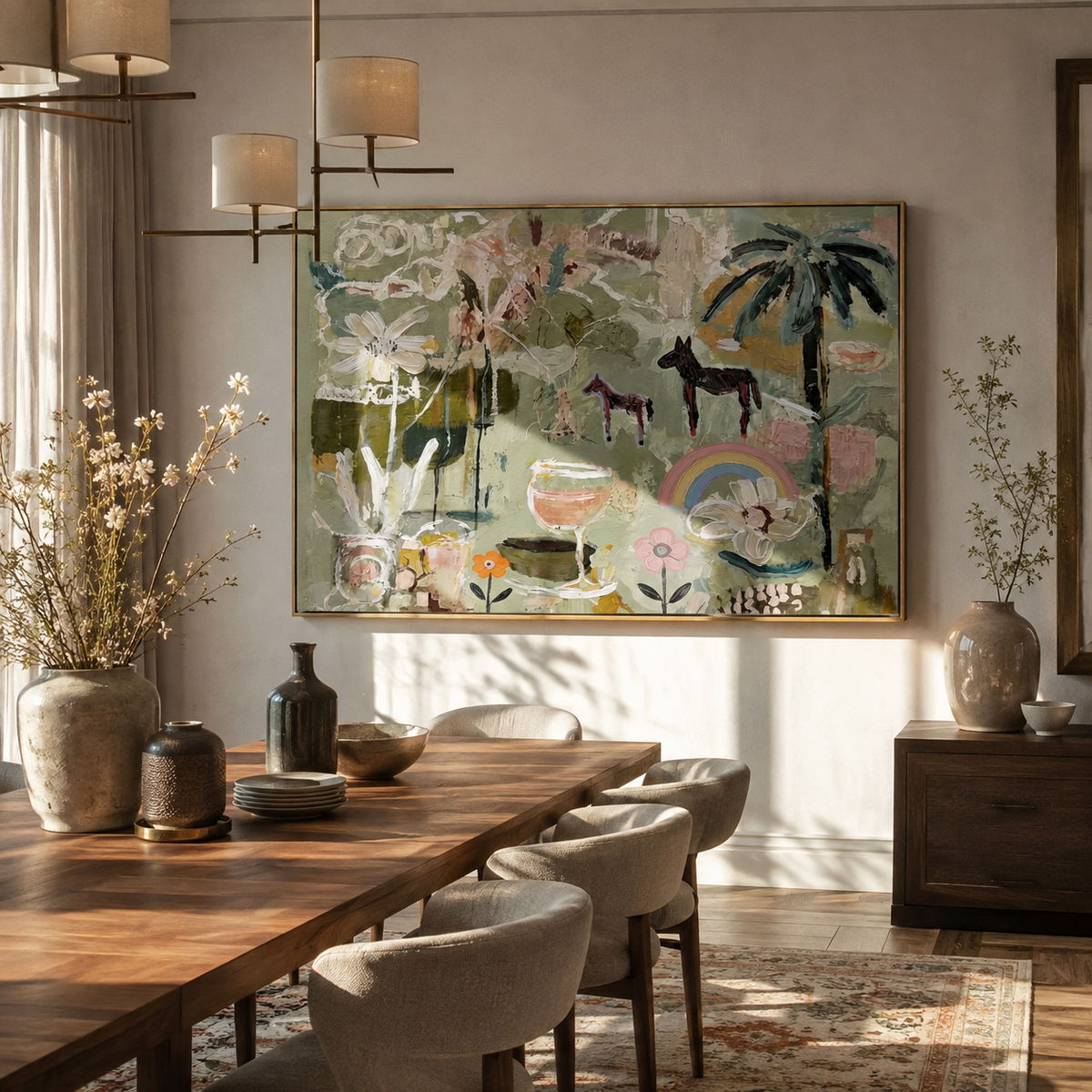 Pastel Horses Meet Garden - Vintage Americana wall art image 1