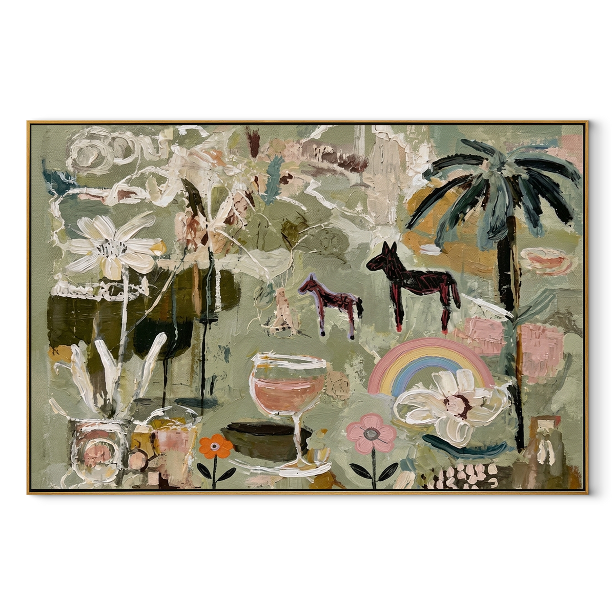 Pastel Horses Meet Garden - Vintage Americana wall art image 2