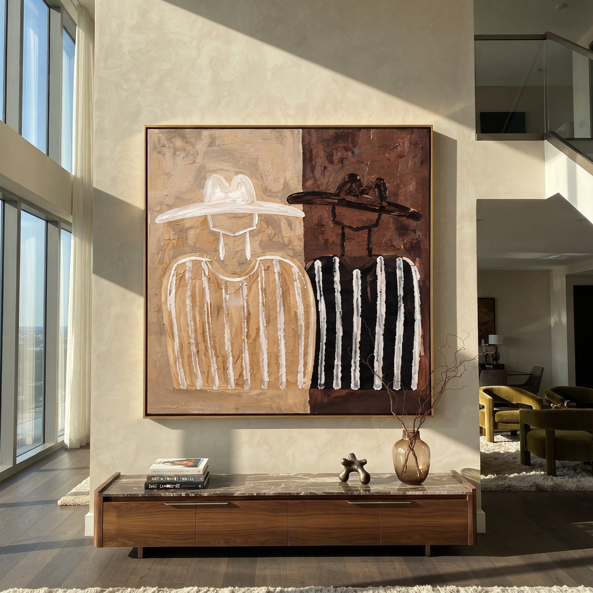 White Stripes Divide Brown - Vintage Americana wall art image 1