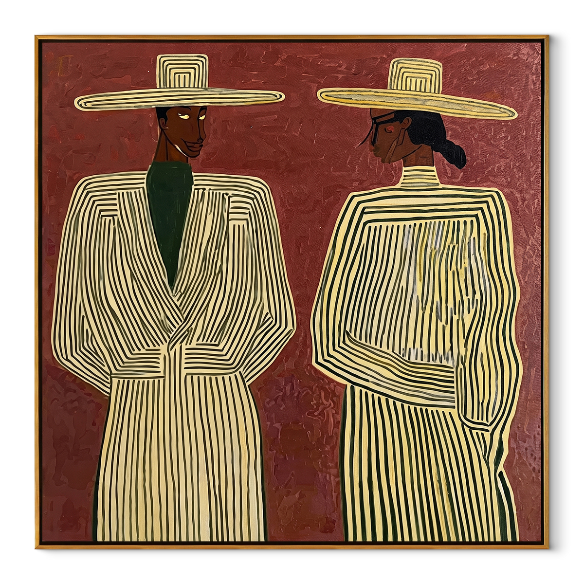 Ivory Lines Face Burgundy - Vintage Americana wall art image 2
