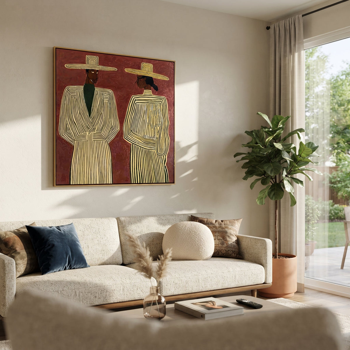 Ivory Lines Face Burgundy - Vintage Americana wall art image 3