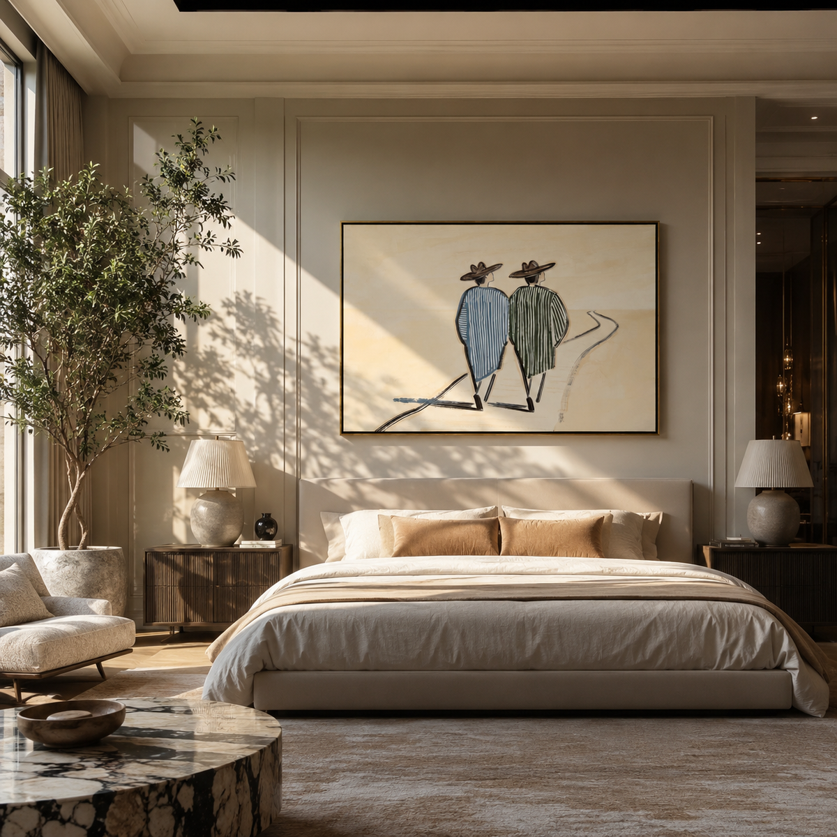Two Figures Follow Road - Vintage Americana wall art image 1
