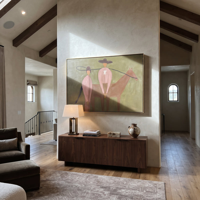 "Star Back Meets Horse" - Western Horse Companion Painting | Brown Gray Black Vintage Americana Horizontal Wall Art