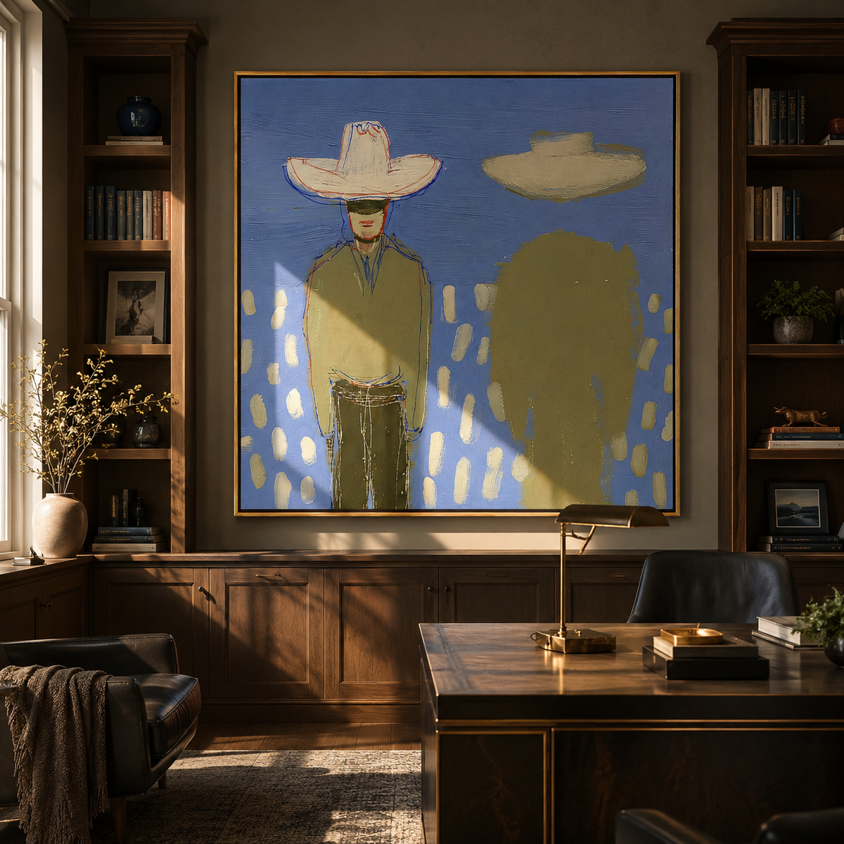 Green Shadow Follows Cowboy - Vintage Americana wall art image 1
