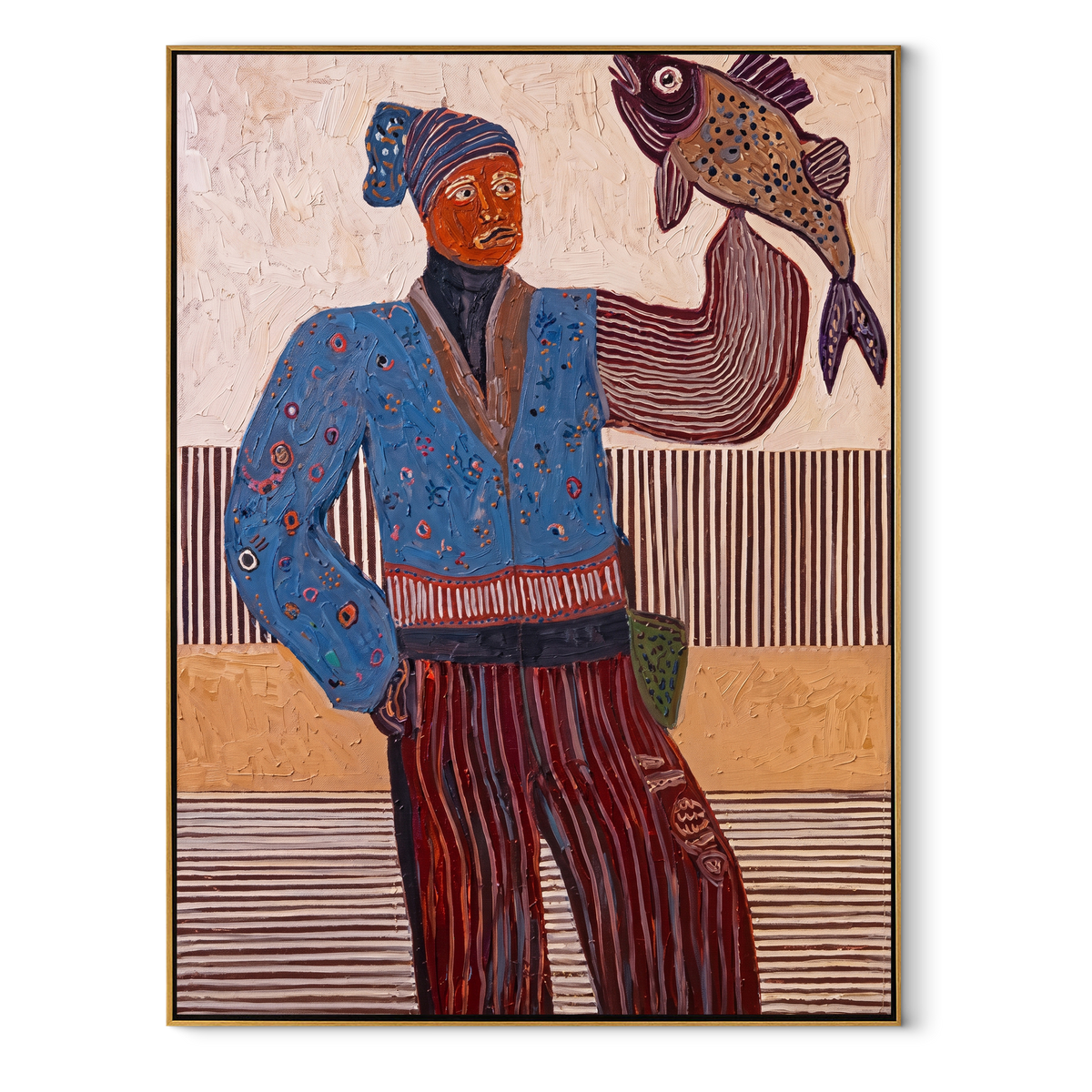 Blue Fisher Raises Catch - Vintage Americana wall art image 2
