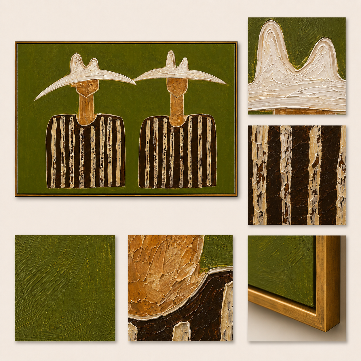 "Twin Quiet Riders" - Minimalist Western Figure Painting | Olive Green Contemporary Wall Art