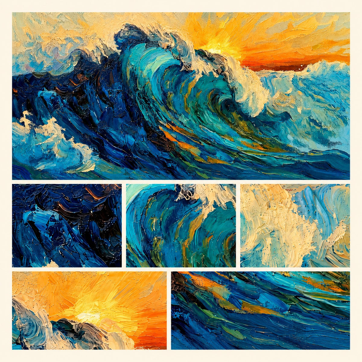 "Breakwater" - Blue Ocean Wave Impasto Painting | Blue Green White Horizontal Ocean Wall Art
