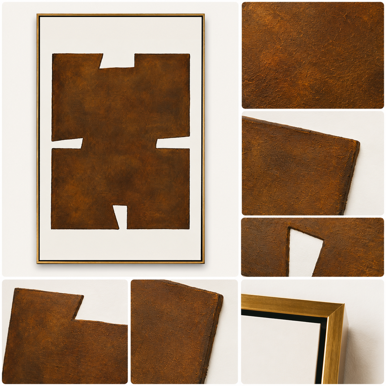 "Earthen Glyph" - Brown Minimalist Geometric Texture Art | Vertical Wabi-Sabi Wall Art