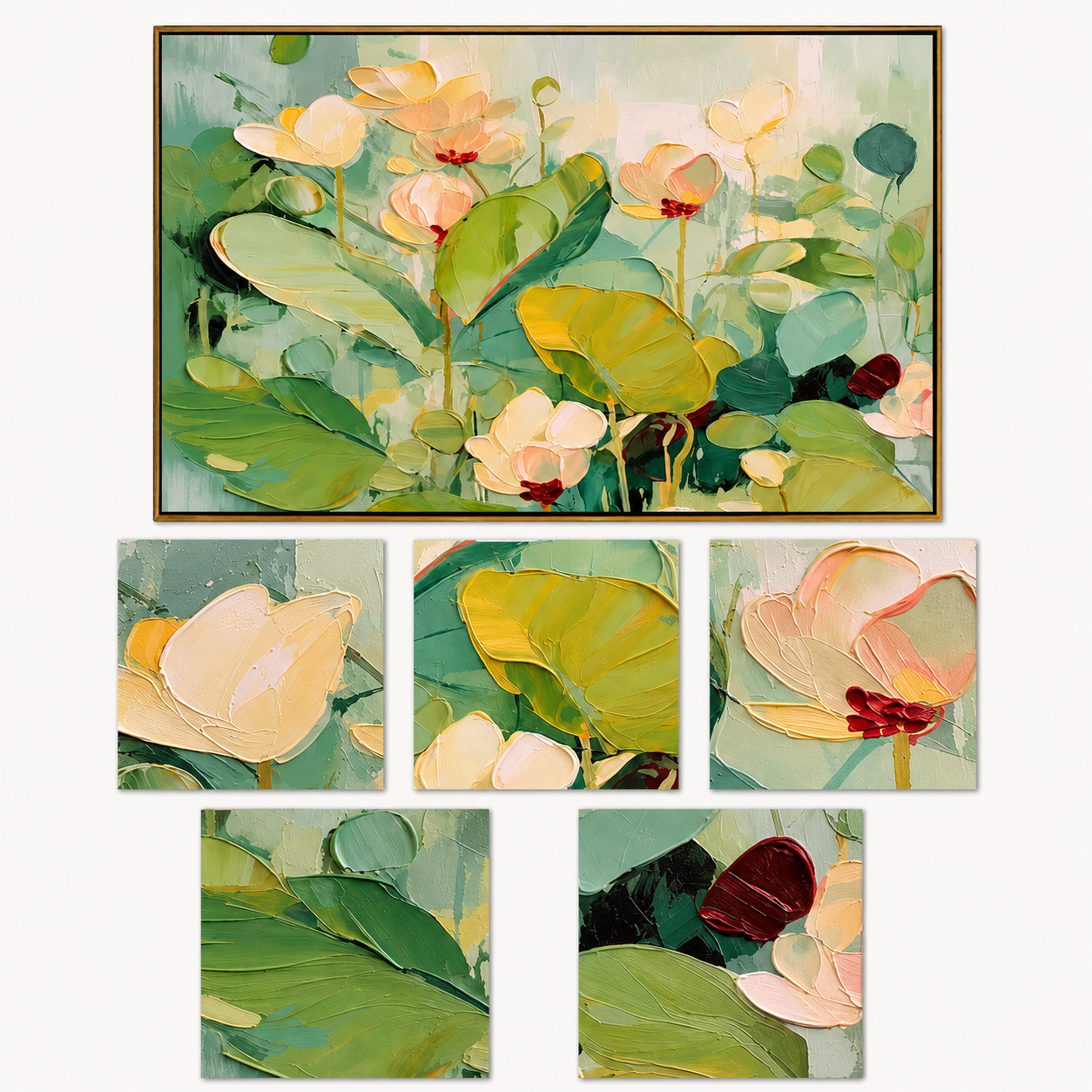 "Lotus Morning" - Soft Floral Water Lily Painting | Green White & Pink Botanical Wall Art