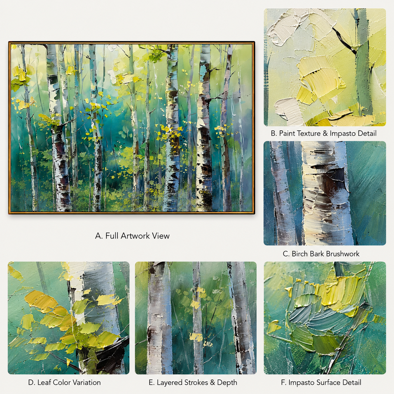 "Birch Light" - Colorful Birch Forest Painting | Green Blue & Yellow Woodland Wall Art