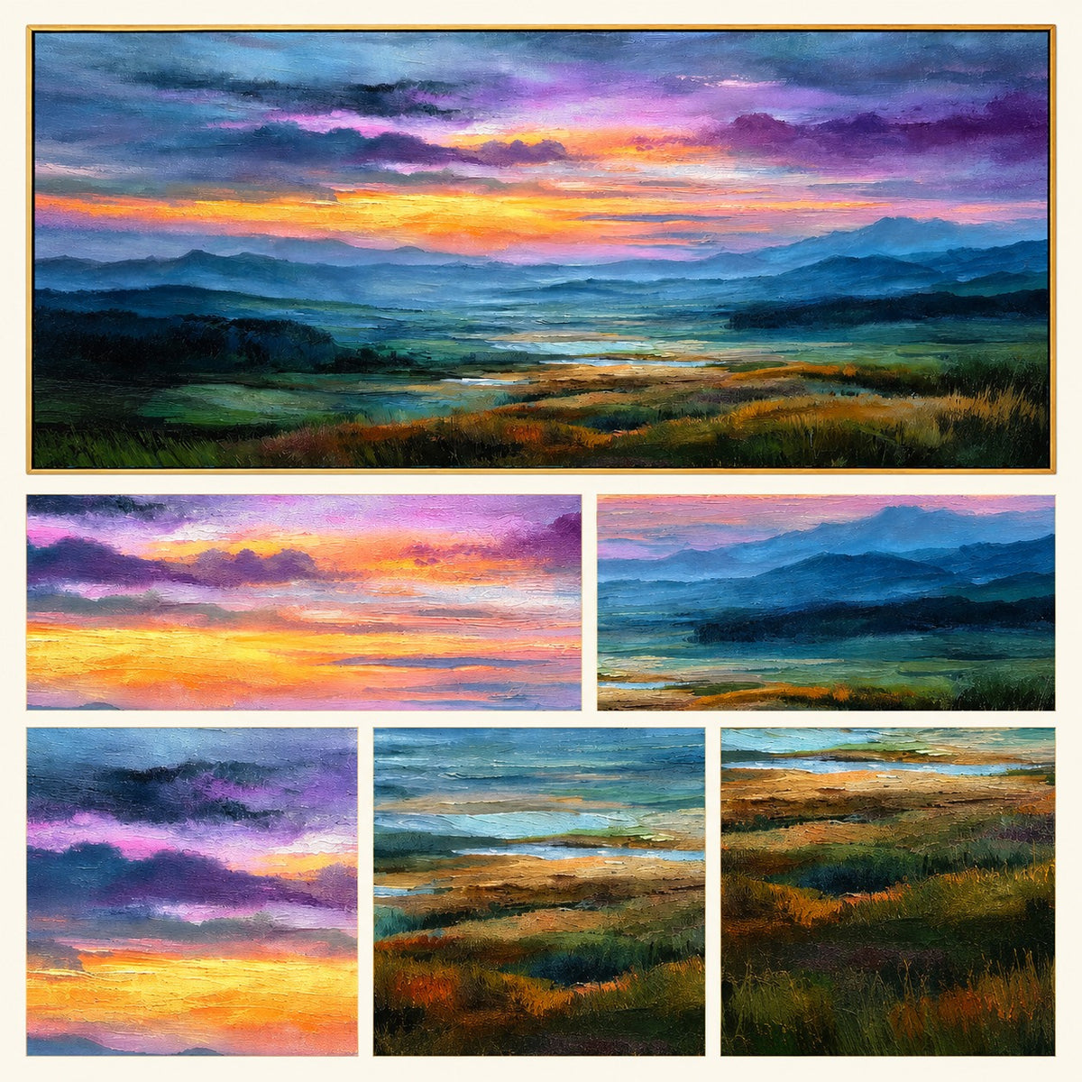 "Violet Horizon" - Purple Sunset Landscape Painting | Purple Blue Pink Horizontal Landscape Painting